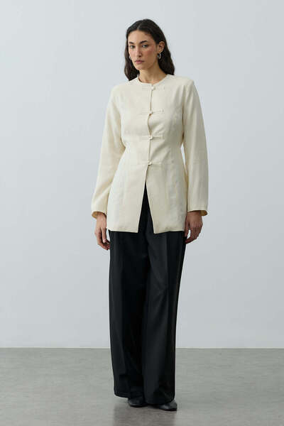 Fahhar Brit Detaylı Ceket Ekru