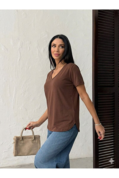 CREP WOMAN FASHION V-neck Modal fabric basic t-shirt