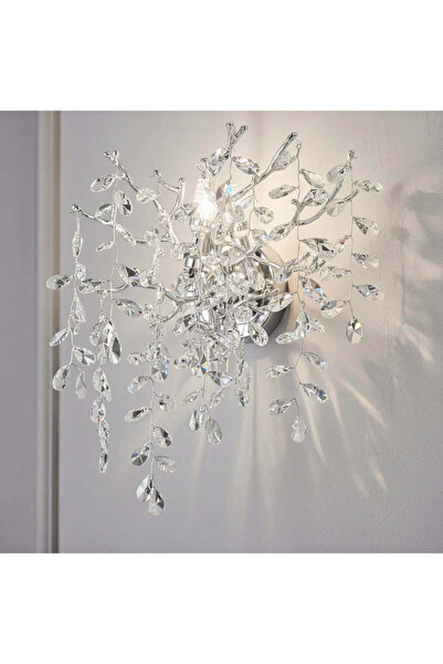 RFAN Lampă de perete, Model W33020/2L, Textură de cristal, Metal, 2 X E14, Ar...