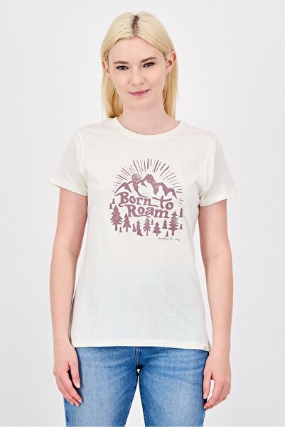 Mountain And Isles Women Crew Neck Short Sleeve Graphic Print T-Shirt, Cream