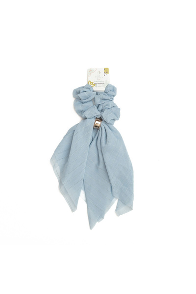 melvelo Scrunchies hair elastic with short scarf, silk, - Baby Blue