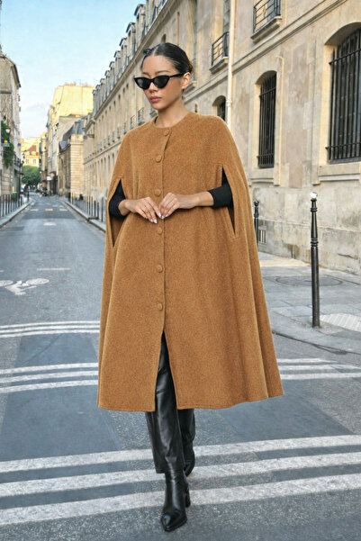 comstar Ženska dnevna široka smeđa pončo bez rukava Kašmir tkanina