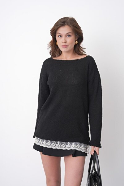 Noi Belis دانتيل بلوزة تريكو بتفاصيل مفصلة وياقة كاياك SS26BZ0034