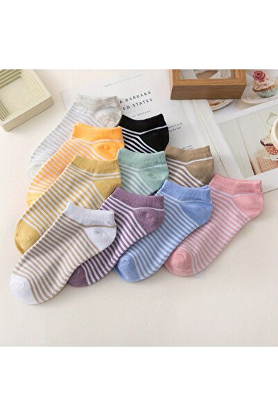 çorapmanya 5 Çift Çizgili Desenli Çok Renkli Kadın Patik Çorap