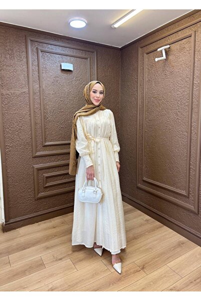 merve ada design Kadın Cupra Full Düğmeli Elbise