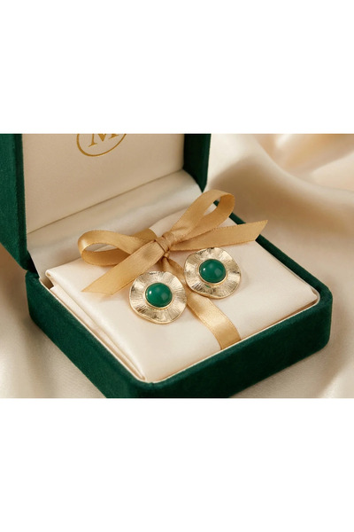 Dorvina Brass Anti-Tarnish Jewelry Gold Color Green Stone Vintage Women's Ear...