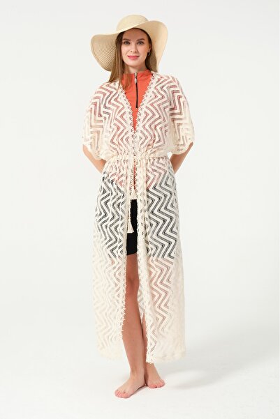 İYİBU Long Tie-Detail Pareo Side Slit Lace Beach Dress