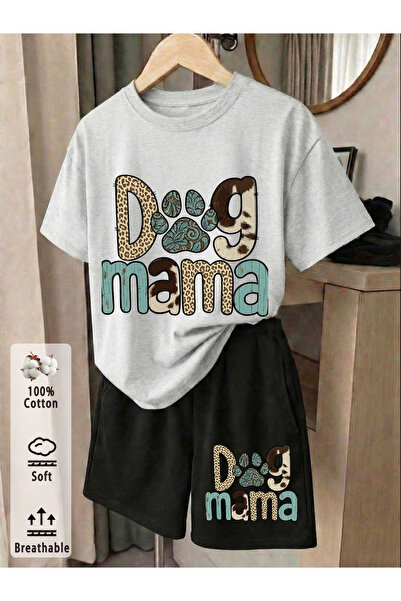 Rayan & Hoor Style Dog mom Printed soft short sleeve top and shorts set
