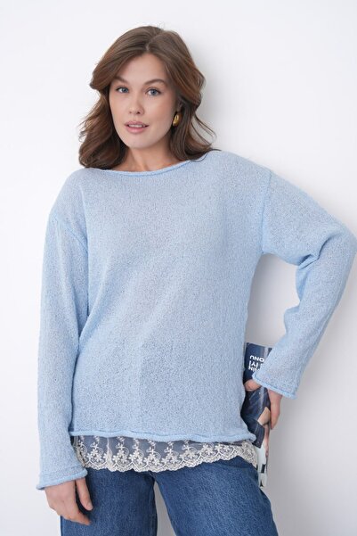 Noi Belis Lace Detailed Boat Neck Knitwear Blouse Ss26Bz0034