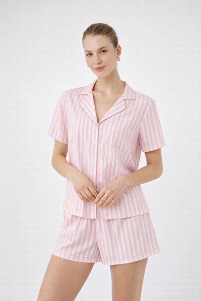 HAKKE Victoria Desen Düğmeli Şort Pijama TAKIMI