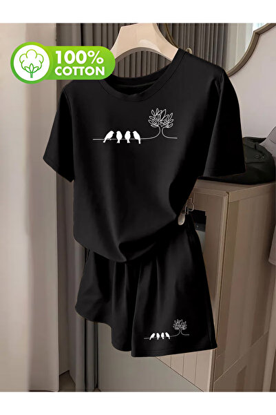 Rayan & Hoor Style Special Black Top and Bottom Set Shorts T-Shirt Combinatio...