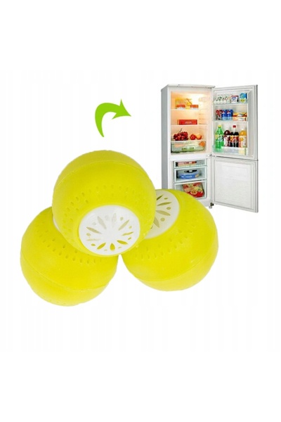 zola Set de 3 bile parfumate pentru frigider, plastic, galben/alb, diametru 5 cm