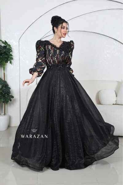 Warazan Elegant double flared pleated dress from the bodice