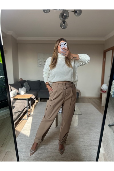 SMGBUTİK Kemerli Gabardin Kargo Pantalon