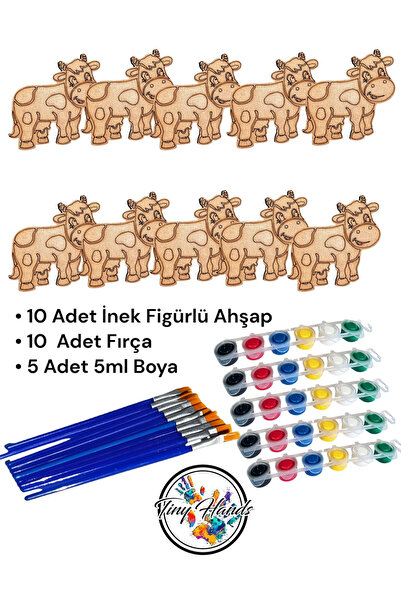 tiny hands Ahşap Boyama 10 Adet İnek Figürü Seti Okul ve Atölye Etkinliği 10 ...