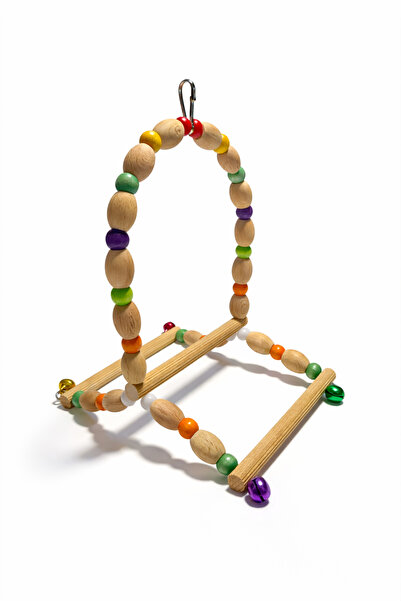 Papağanhane Ahşap Boncuklu Muhabbet Kuşu Oyuncağı Çanlı Tünekli Salıncak Kafe...