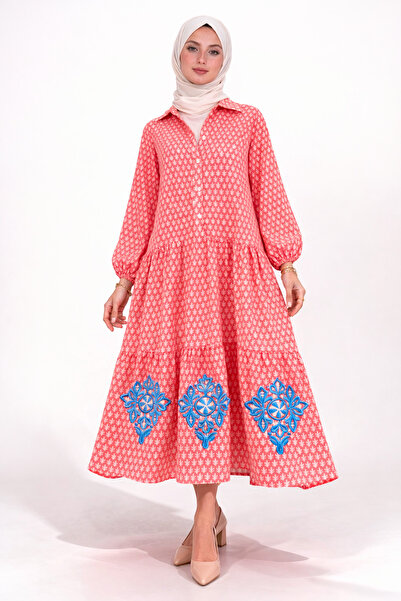 Park Moda 100% Cotton Lu Pocketed and Embroidered Summer Design Patterned Pom...