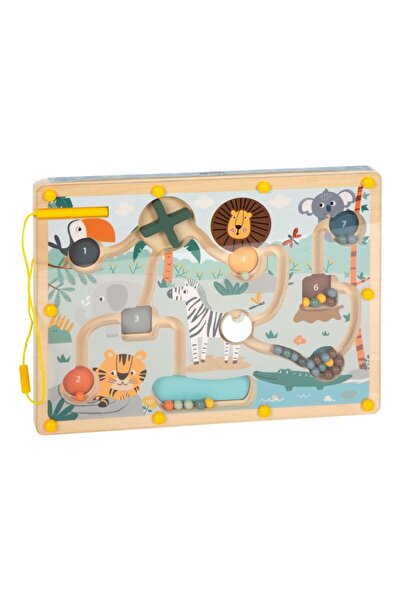 Small Foot Labirint Magnetic din Lemn, Joc educativ cu bile colorate și obsta...