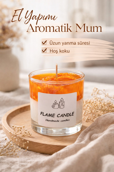 FLAME CANDLE HANDMADE CANDLES El Yapımı Bardak Jel Mum , Mandalina Tasarımlı ...