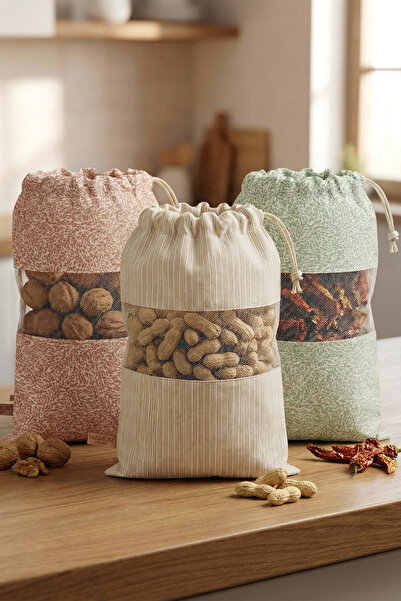 HAMUR Set of 3 Mesh Dry Food Storage Bags 24X34 Kitchen Grain Bag Pouch 101 L...