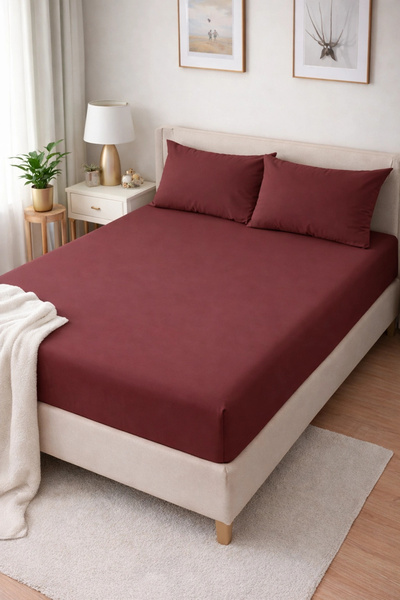 Clasy Ranforce Fitted Sheet Set Double Dark Purple-Burgundy Çklç-245 100% Cotton