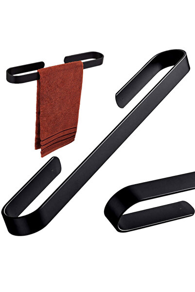 zola Metal towel rail, bath, rectangular, matt black, adhesive/screw mount, 3...