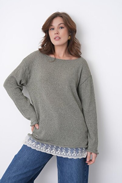 Noi Belis Lace Detailed Boat Neck Knitwear Blouse Ss26Bz0034