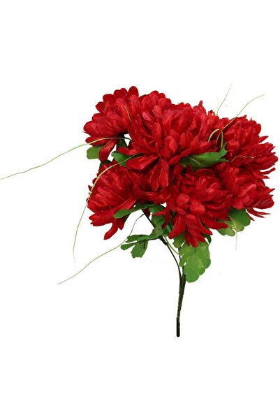 Goliat Czerwony Bukiet Sztucznych Chryzantem z Trawką - Dekoracja Cmentarna 4...