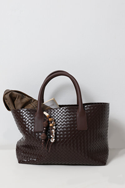 LUTVELIZADE Bag 2620 - Knitted Textured Leather-Look Bitter Brown Knitted Wom...