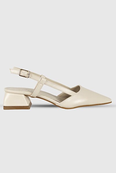Modezya Vanessa Beige Matte Back Buckle Pointed Toe Heeled Shoes