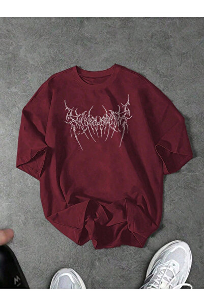 Revasser Unisex Women/Men Geo Special Printed Oversized Combed Cotton Crew Ne...