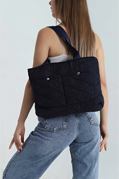 SA-EF Puf Kumaş Kabartmalı Kapitone Shopper Omuz Çanta Şişme Paraşüt Kumaş Ko...