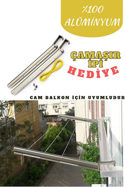 özgürce Alüminyum Paslanmaz Kare Balkon ve Cam Çamaşır Askısı Seti