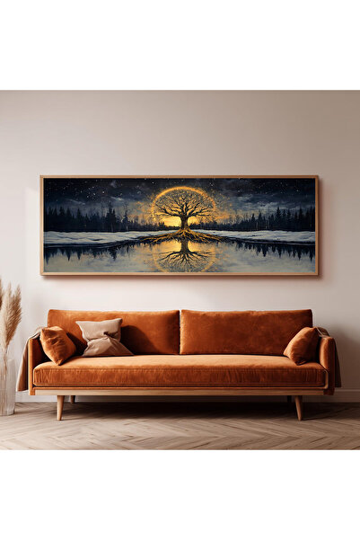 Dekorsiahome Ahşap Çerçeveli Panoramik Oturma Odası Salon Tablosu UZ0414