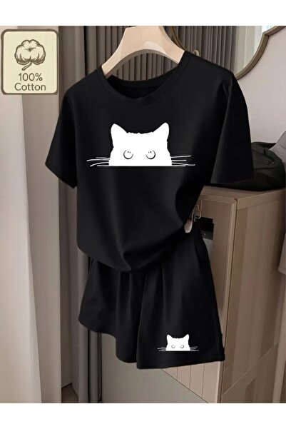 ELAN WEAR KADIN BASKILI TSHIRT ŞORT 2Lİ TAKIM OVERSİZE - 1.SINIF KALİTELİ KUMAŞ