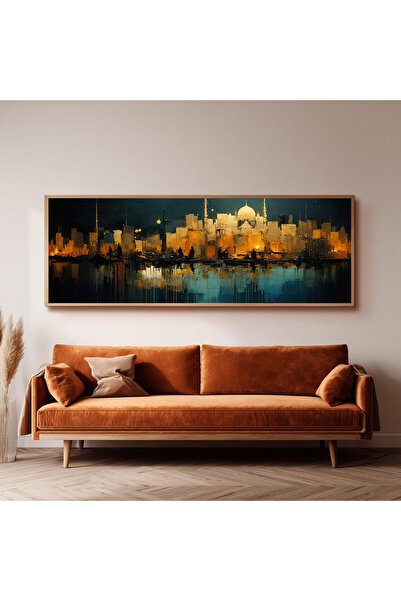 Dekorsiahome Ahşap Çerçeveli Panoramik Oturma Odası Salon Tablosu UZ0413