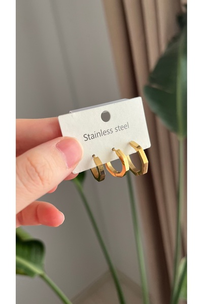 ATELİER GİZEM Kadın çelik üçlü halka küpe