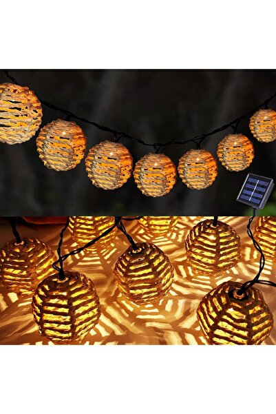Sunshine smile Solar Rattan Ball String Lights, 10 LED Warm White, Weatherproof