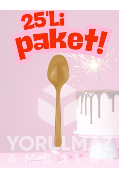 yorulmaz ambalaj Happy Party Gold Plastic Spoons 25-Pack – Disposable, Stylis...