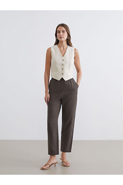 LC Waikiki Khaki Women's Trousers with Elastic Waist