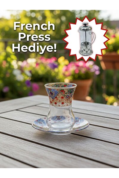 AiroBazar Topkapı 6 Kişilik Çay Seti, French Press Hediyeli, 9 Farklı Osmanlı...