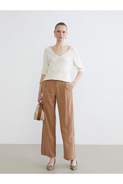 LC Waikiki Brown wide leg women's Pleated pants
