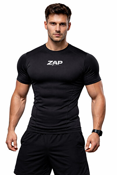 ZAP WEAR ZAP Erkek Siyah Compression Spor Tişört Slim Fit Fitness Gym T-Shirt