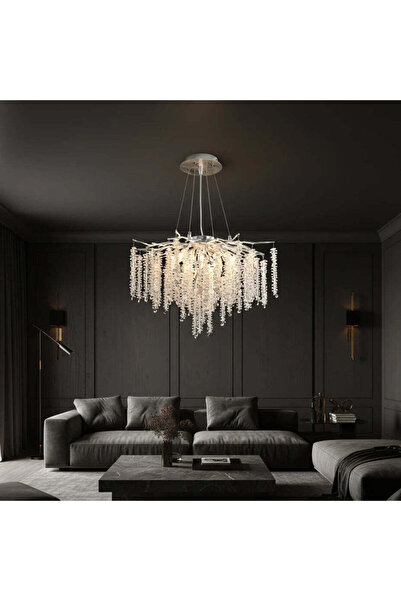 RFAN Chandelier, Model 33001/600, Crystal Texture, Metal, 8 X E14, Silver