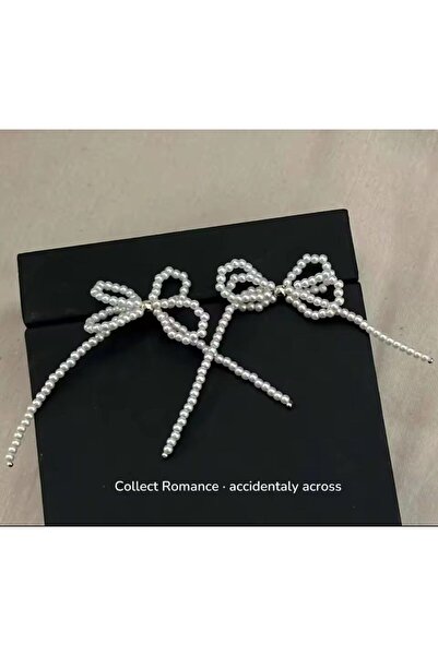 Shiklik White Color Pearl F Bow Detail Earrings