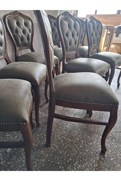 Bengi Ankara Mobilya Sandalye Klasik 90614 Model Kayın Aslan Ayak Ceviz Nubuk...