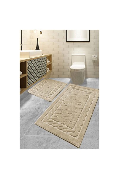 Chilai Home 2-Piece Cotton Bath Mat Set Ecru 60x100 cm & 50x60 cm Absorbent A...