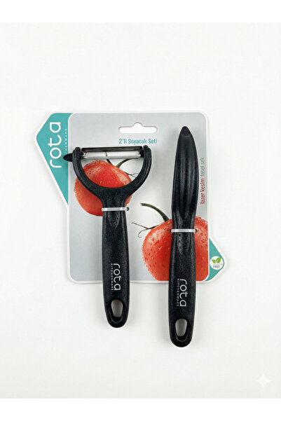 Rota 2’li Sebze Soyacak Seti Paslanmaz Çelik Lazer Kesim Ergonomik Siyah