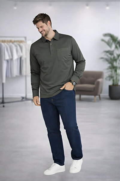 YAKAMEL Men's Shirt Collar Combed Cotton Buttoned Sleeves Shoulder Pad Pcs Tr...