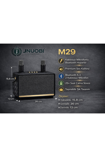JNUOBI M29 Retro Tasarımlı Taşınabilir Bluetooth Hoparlör - Siyah Vintage Şık...
